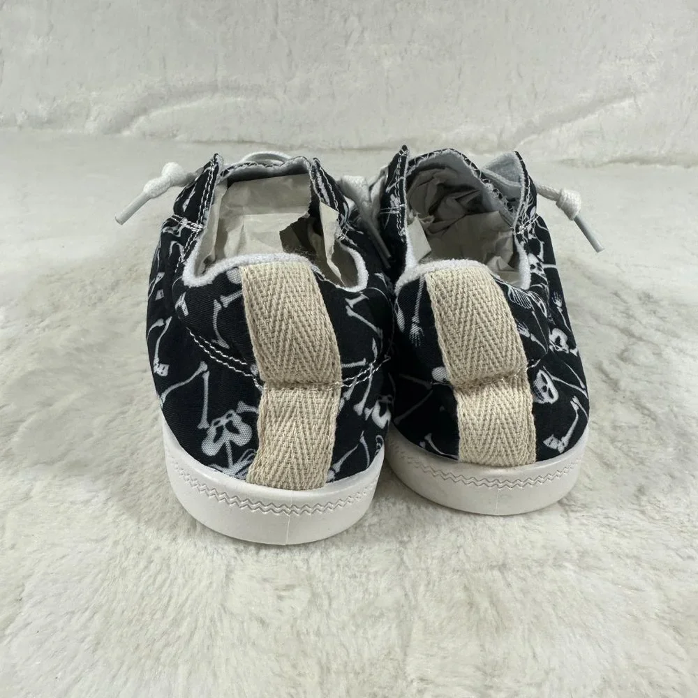 Women's Sneakers Skull - Black & White Skeleton Sneakers lace up New - Picture 5 of 8